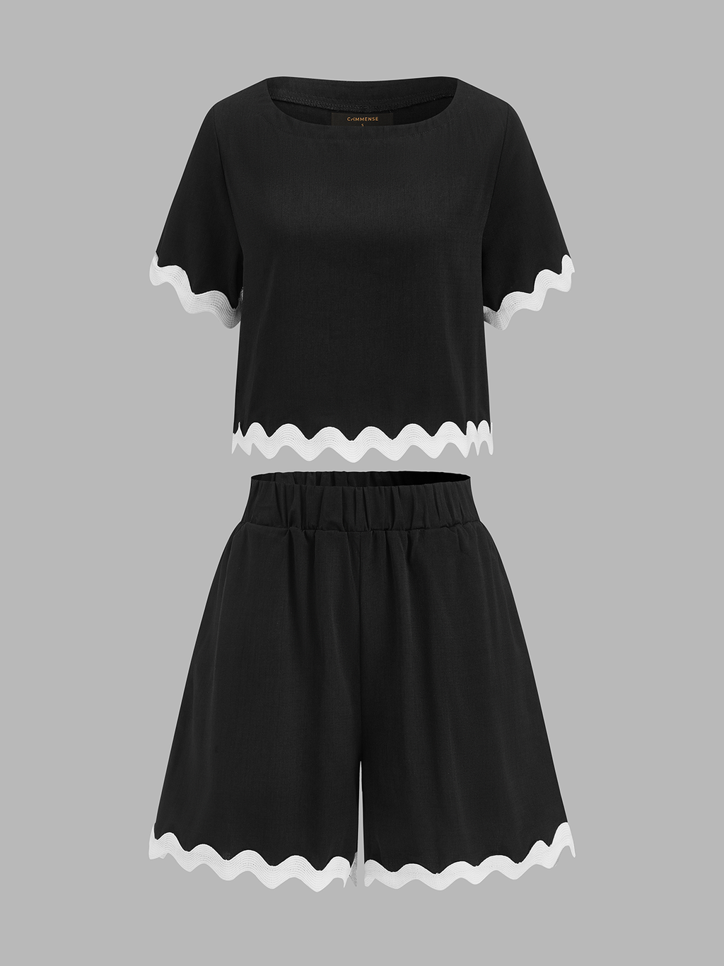 Contrast Scallop Trim Short Sleeve Top & Shorts Set