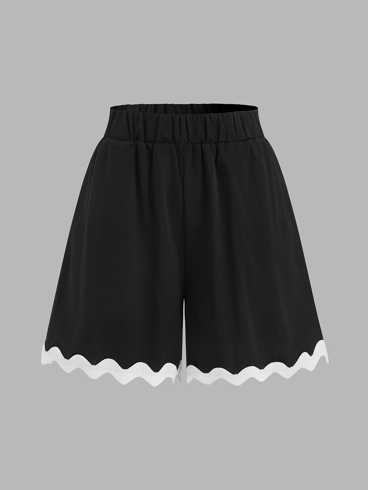 Contrast Scallop Trim Short Sleeve Top & Shorts Set