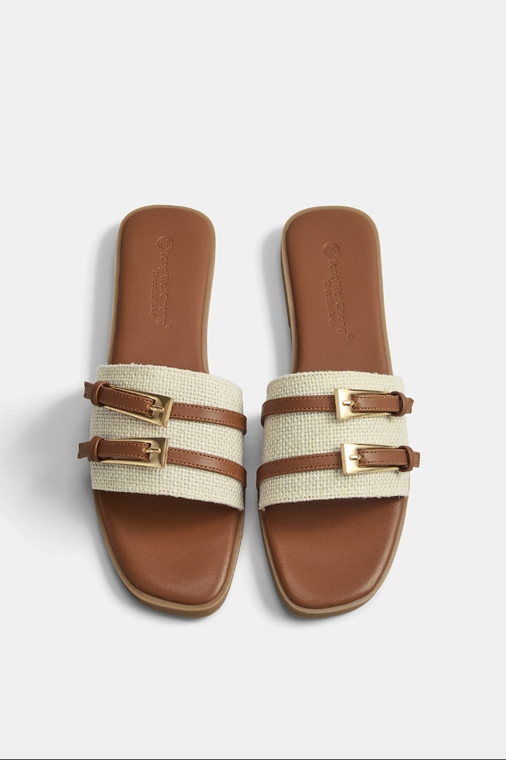 DOUBLE BUCKLE FLAT SLIDE SANDALS